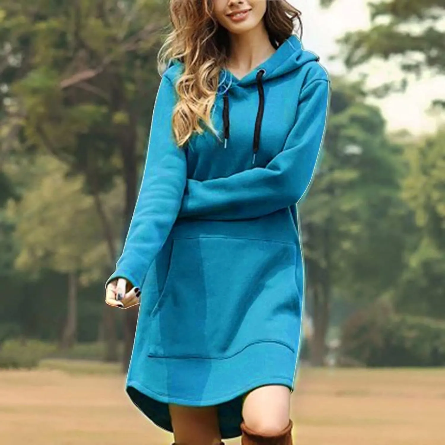 RMXEi Oversize Sweatshirt Women,Women Long Length Loose Casual Solid Drawstring Hoodie Pullover With Big Pocket
