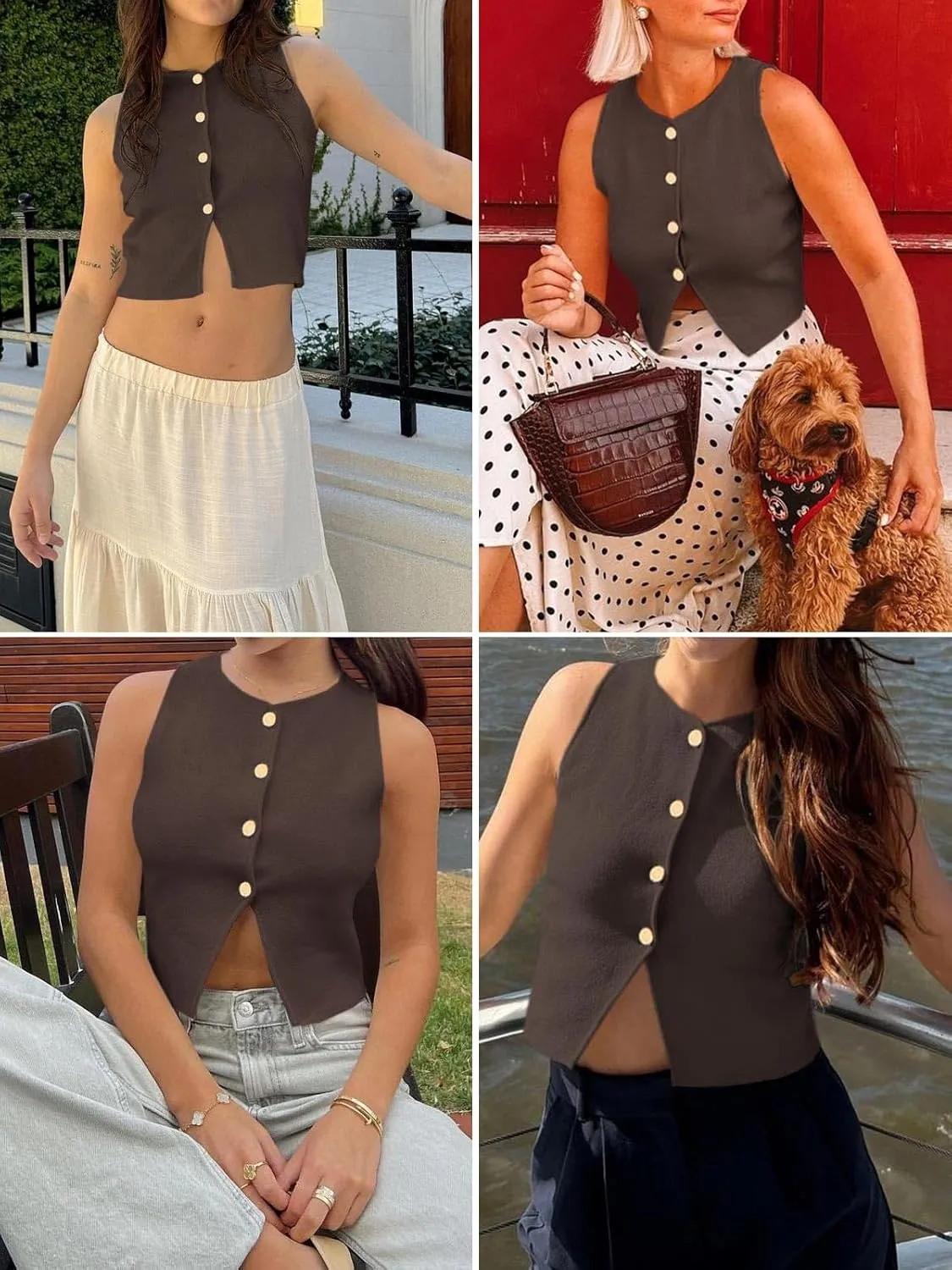 Saodimallsu Womens Sleeveless Cropped Sweater Vest Summer Trendy Knit Crop Tank Tops Crewneck Button Y2K Going Out Top