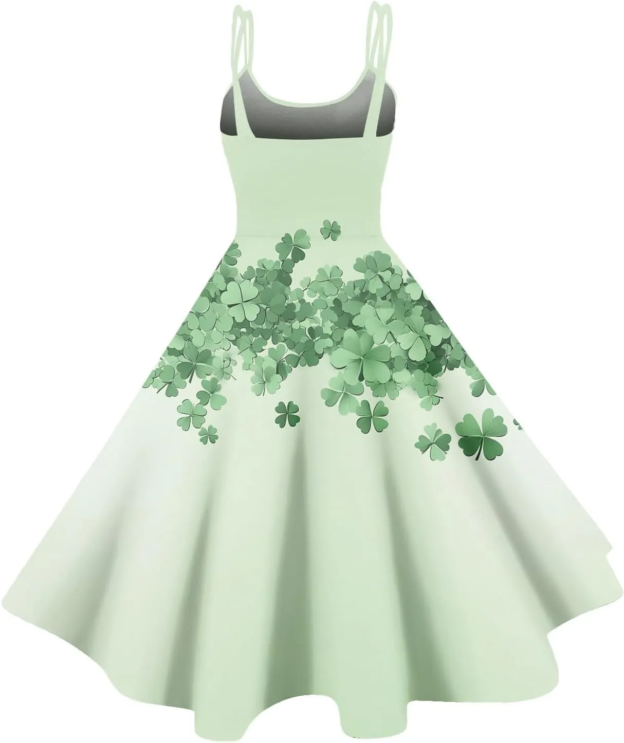 Shamrock Dress Women Cute Off Shoulder Sleeveless Vintage Midi Swing St Patricks Day Print A-Line Dresses