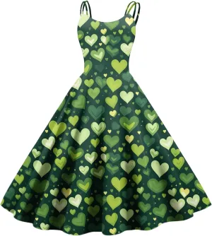 Shamrock Dress Women Cute Off Shoulder Sleeveless Vintage Midi Swing St Patricks Day Print A-Line Dresses