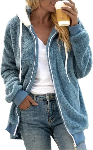 SHAOBGE Oversized Fuzzy Fleece Jackets For Women Fashion 2024 Color Block Faux Fur Cardigan Coat Shaggy Warm Winter Outerwear