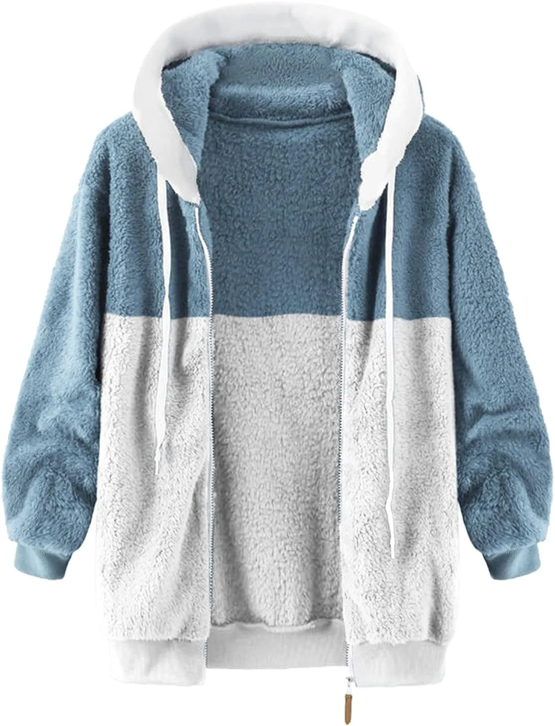SHAOBGE Oversized Fuzzy Fleece Jackets For Women Fashion 2024 Color Block Faux Fur Cardigan Coat Shaggy Warm Winter Outerwear