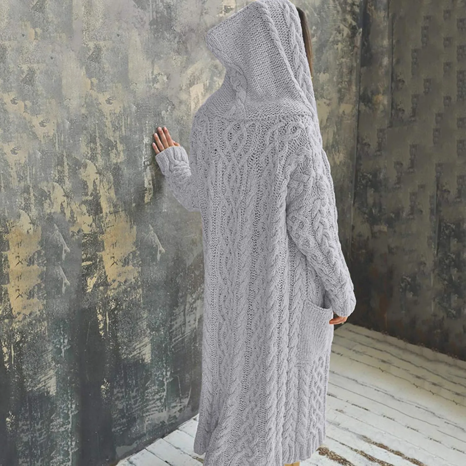 SHAOBGE Sweater Formal Coat Solid Solid Sweater Winter Long Knitted Pocket Loose Women Light Sweaters for Women Open