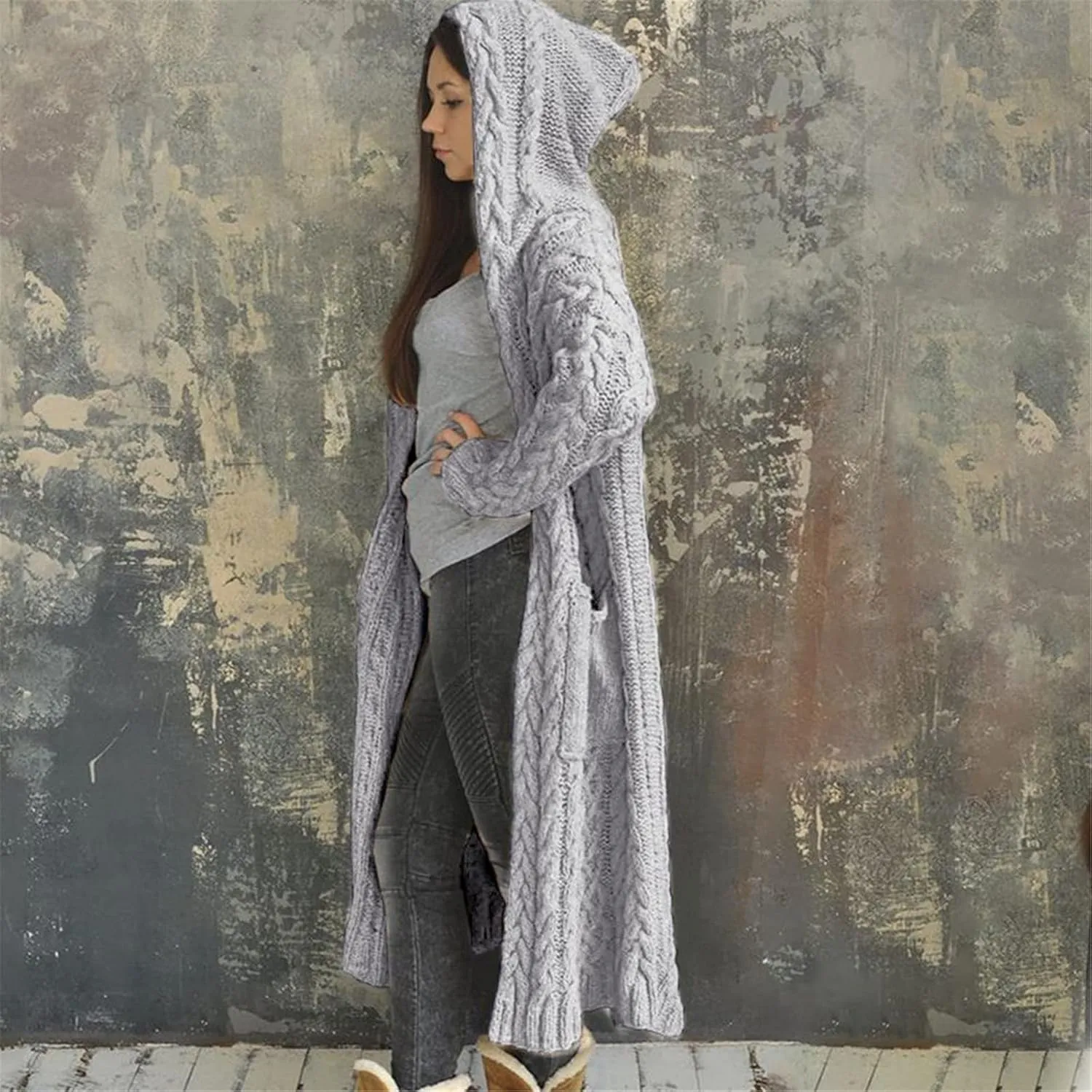 SHAOBGE Sweater Formal Coat Solid Solid Sweater Winter Long Knitted Pocket Loose Women Light Sweaters for Women Open