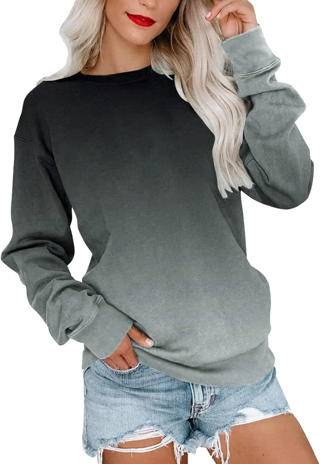 SHAOBGE Womens Fall Crewneck Sweatshirt Light Weight Casual Long Sleeve Oversized Sweatshirt Cute Pullover Fit Hoodies Tops