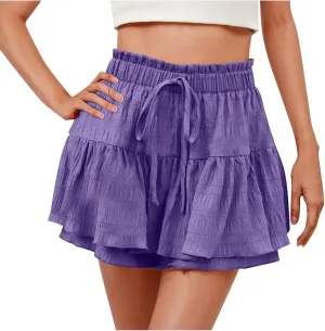 Shorts for Women 2025 High Waisted Ruffle Summer Casual Skorts Flowy Pleated Mini Skirts Swing Beach Vacation Shorts
