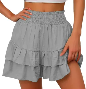 Shorts for Women Ruffled Hem High Waisted Flowy Casual Summer Skirt Shorts Loose Fit Resort Wear Fashion Clothes
