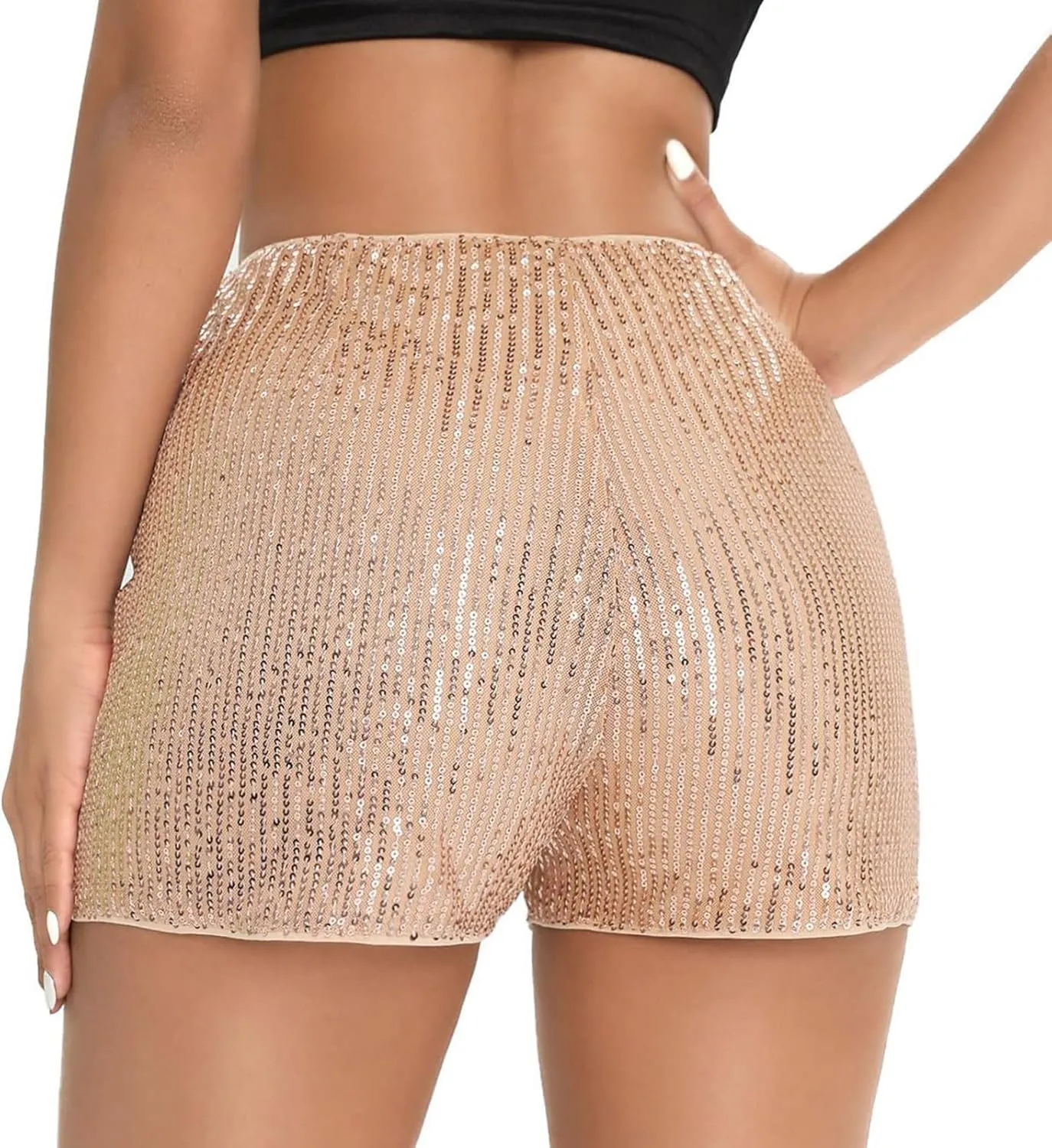 Shorts for Women Sequined Shiny High Waisted Casual Baggy Skorts Elastic Waist Straight Leg Comfort Trendy Clubwear