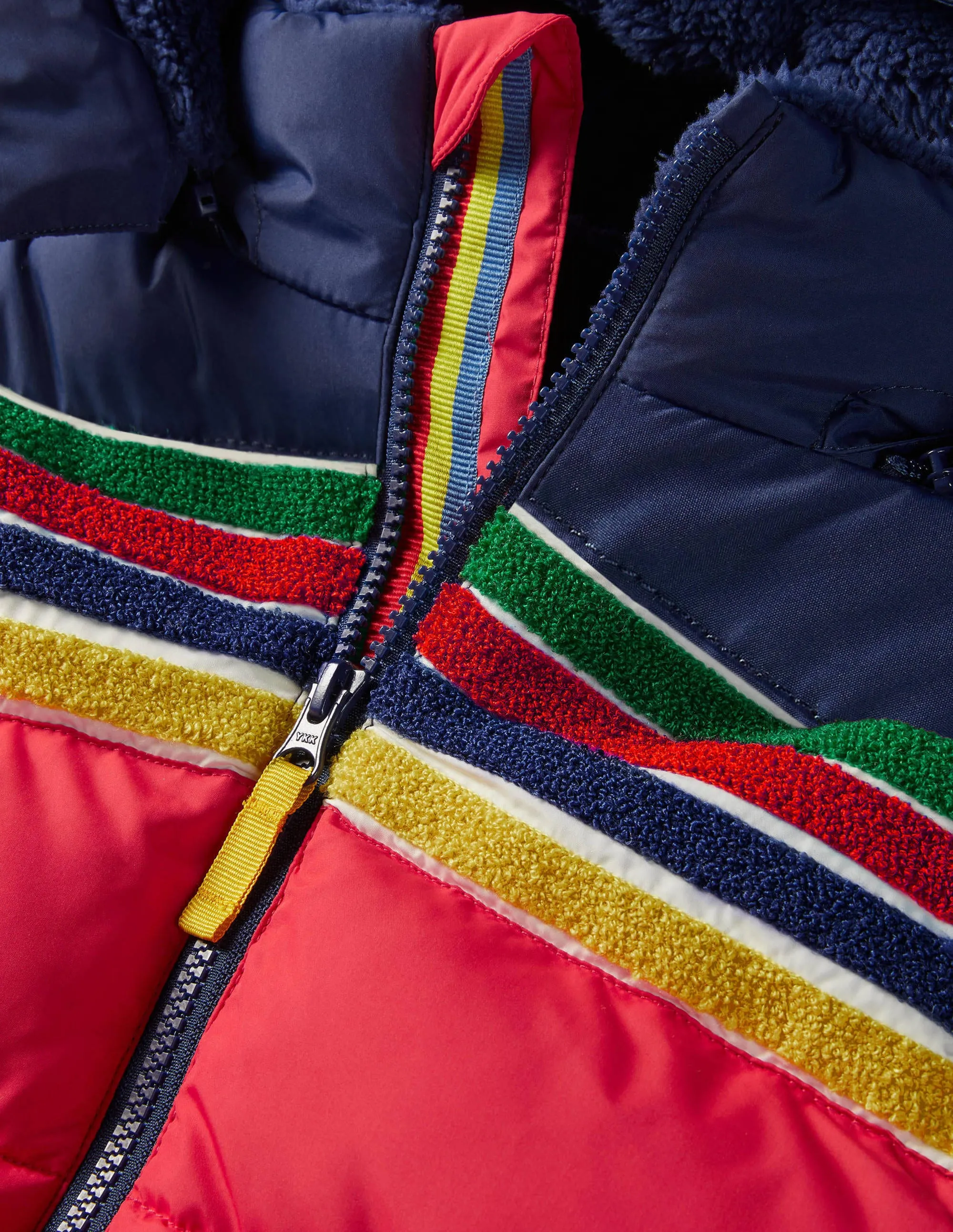 Shower-Resistant Padded Jacket-Rockabilly Red/Navy Rainbow
