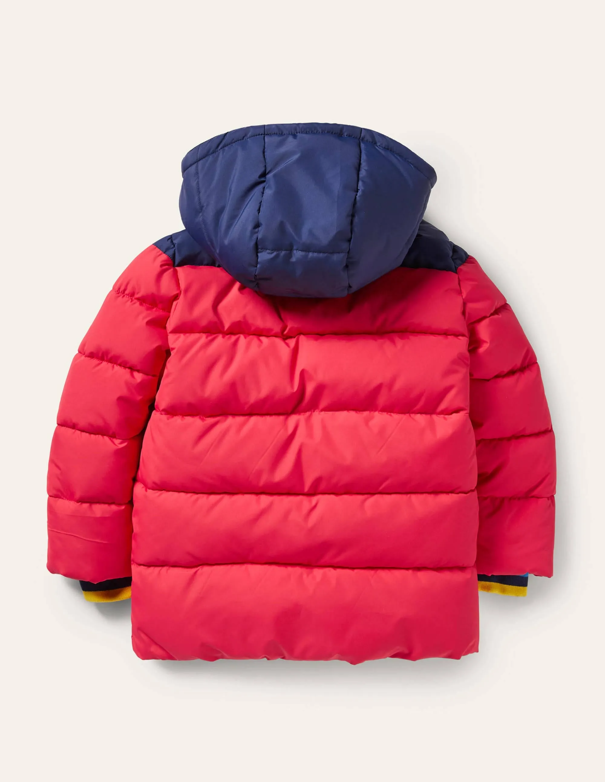 Shower-Resistant Padded Jacket-Rockabilly Red/Navy Rainbow