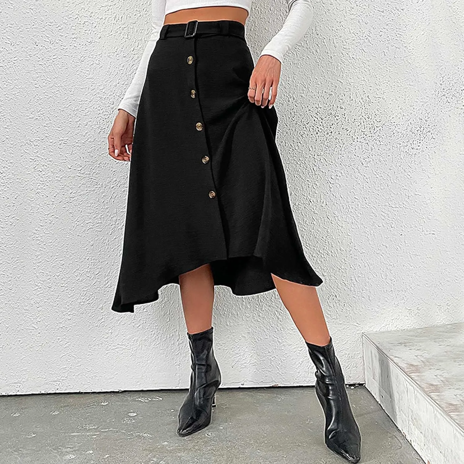Skirts for Women Elastic High Waist Linen Ankle Skirt Fashion Casual Swing Long Skirt Elegant Flowy Pleated Skirts