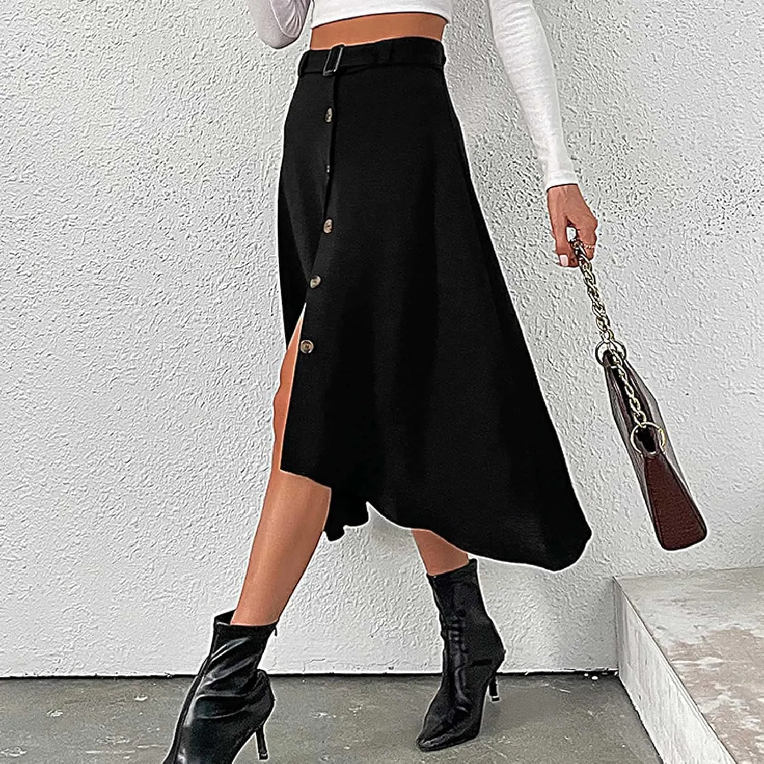 Skirts for Women Elastic High Waist Linen Ankle Skirt Fashion Casual Swing Long Skirt Elegant Flowy Pleated Skirts