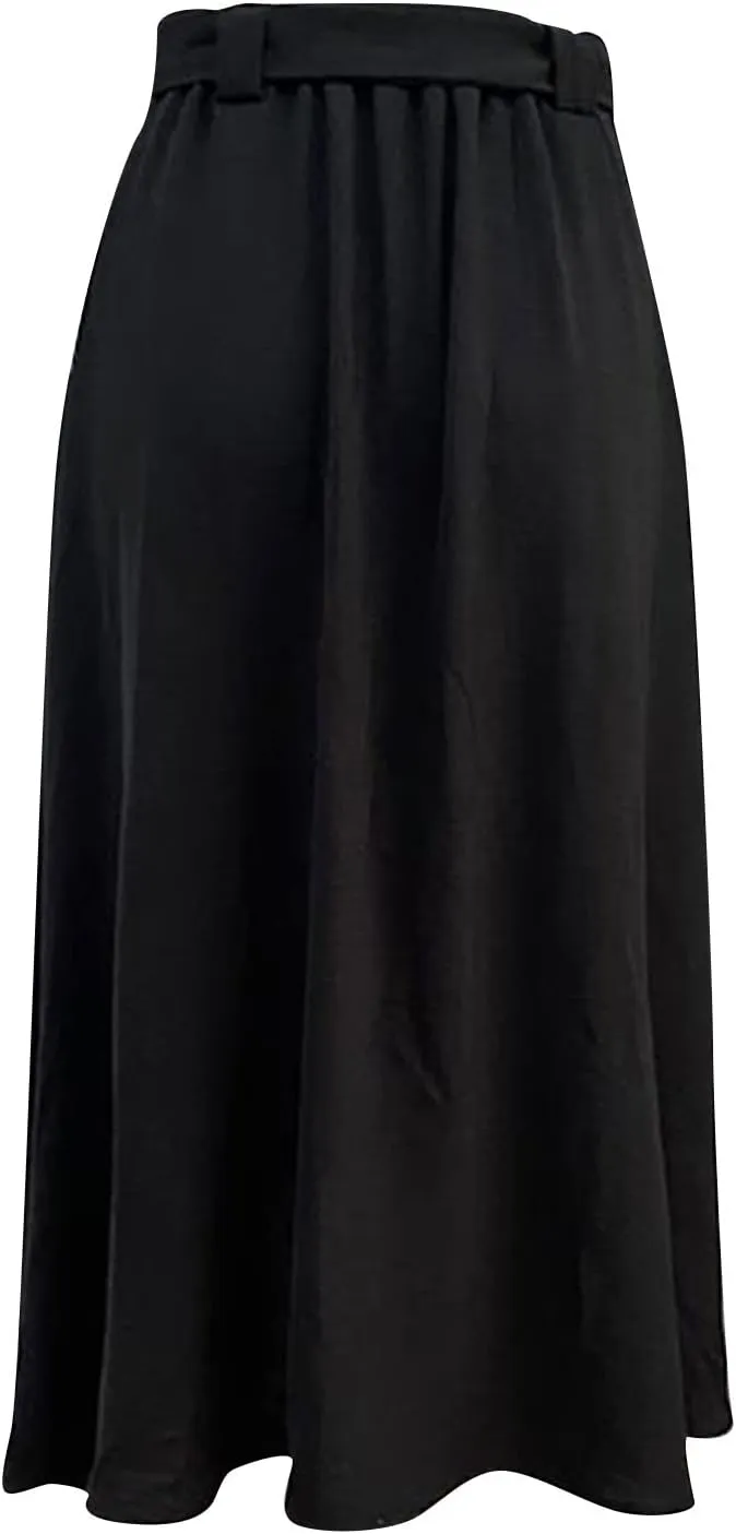 Skirts for Women Elastic High Waist Linen Ankle Skirt Fashion Casual Swing Long Skirt Elegant Flowy Pleated Skirts