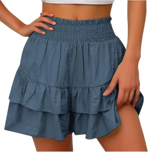 Skorts for Women Summer Casual Loose Fit Elastic High Waisted Flowy Shorts Trendy Wide Leg Solid Color Comfort Shorts