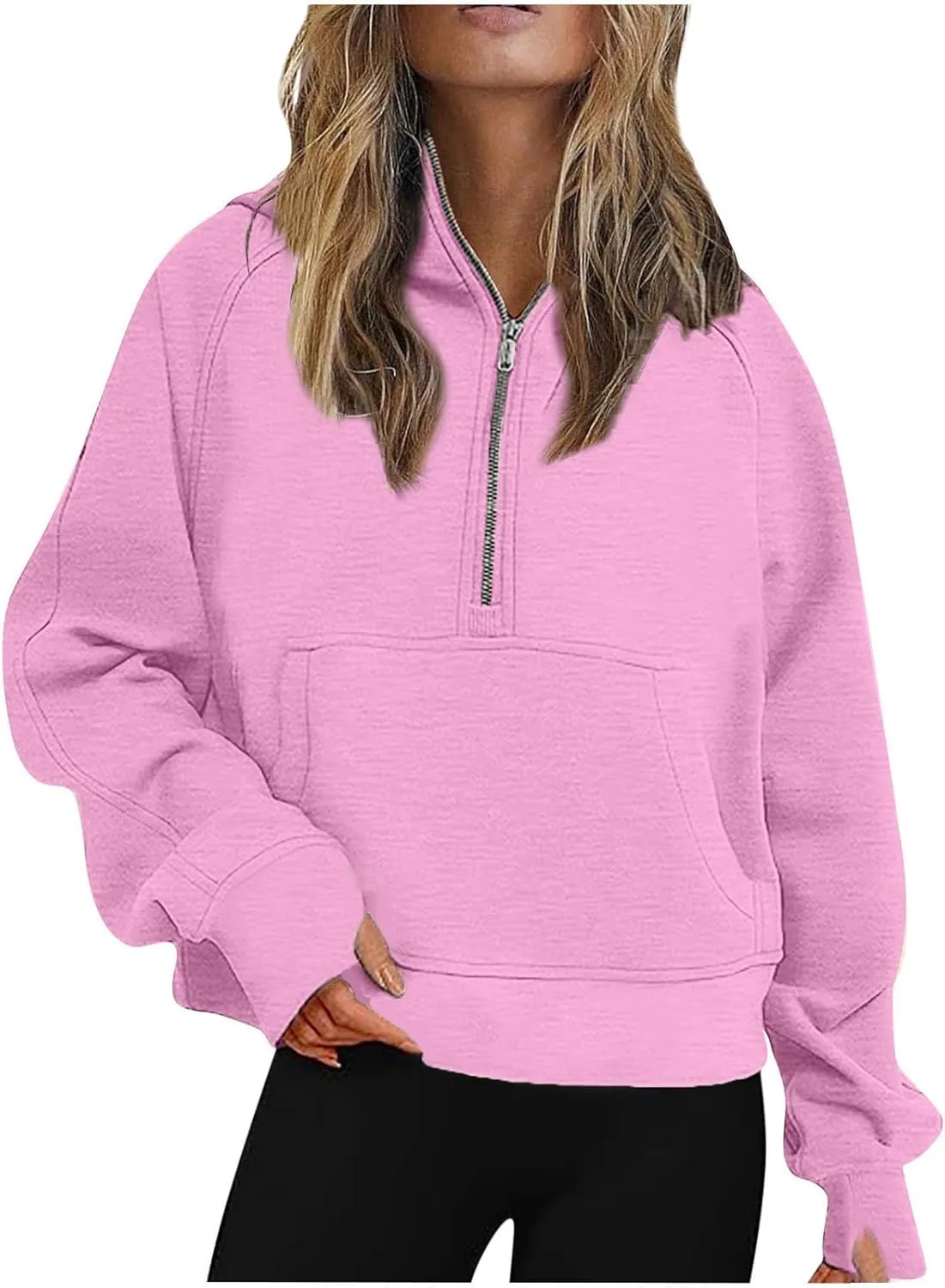 SMIDOW Scuba Dupes Sweatshirt For Women Fashion 2023 Half Zip Up Hoodies Casual Loose Cropped 1/4 Zip Pullover Tops