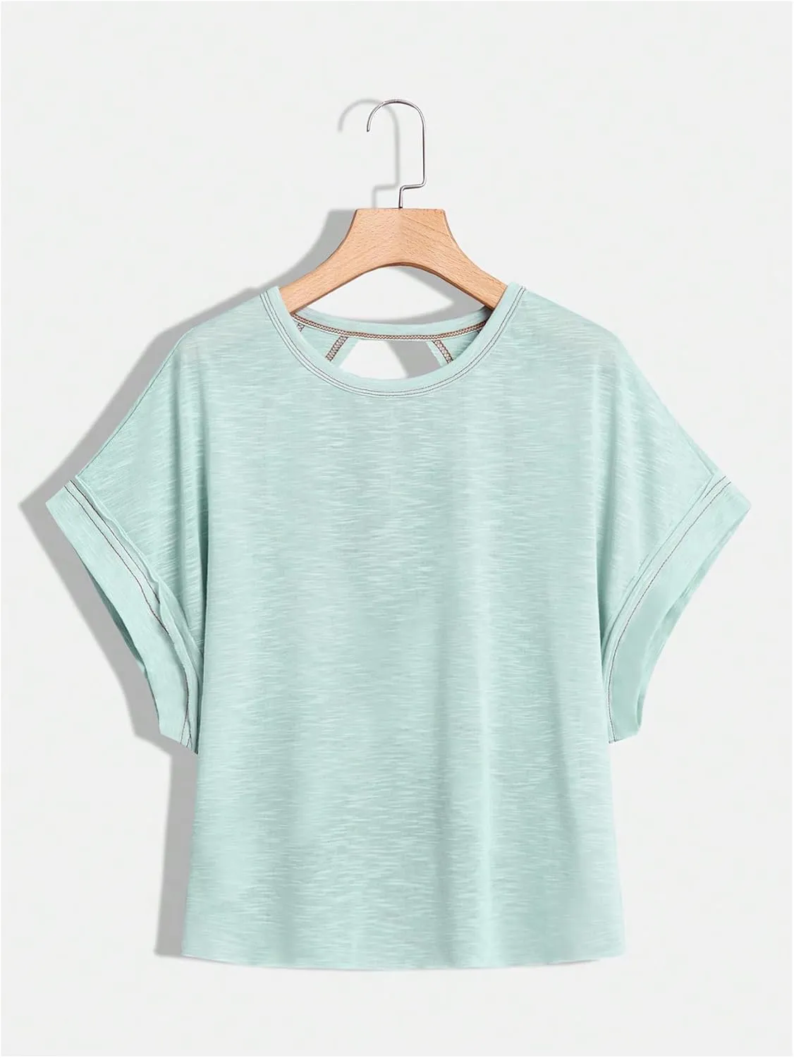 SOLY HUX 2024 Open Back Tops for Women Criss Cross Cut Out Tee Backless Casual Short Sleeve Round Neck T Shirt