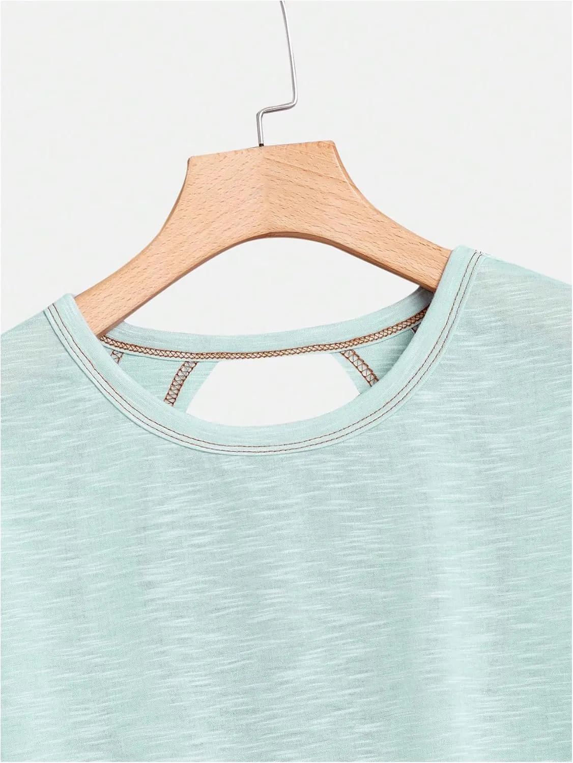 SOLY HUX 2024 Open Back Tops for Women Criss Cross Cut Out Tee Backless Casual Short Sleeve Round Neck T Shirt