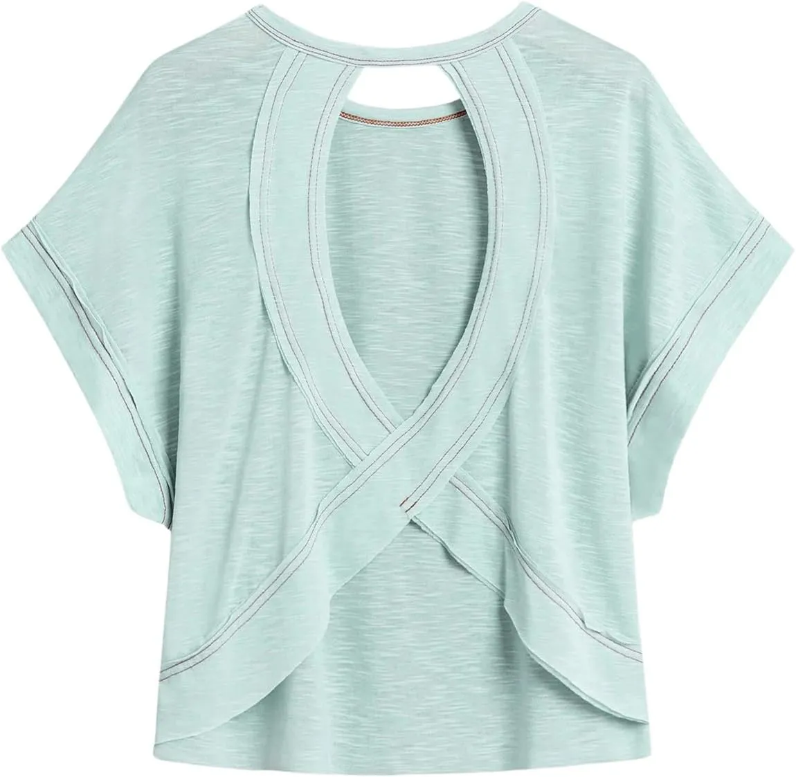 SOLY HUX 2024 Open Back Tops for Women Criss Cross Cut Out Tee Backless Casual Short Sleeve Round Neck T Shirt