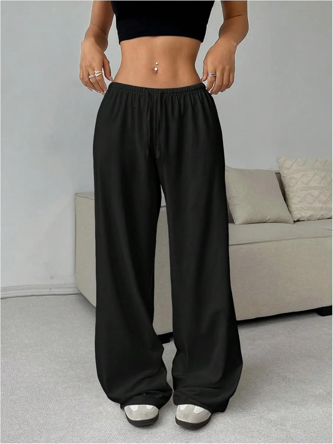 SOLY HUX Women's Wide Leg Sweatpants Drawstring Baggy Trousers High Waisted Loose Casual Jogger Pants