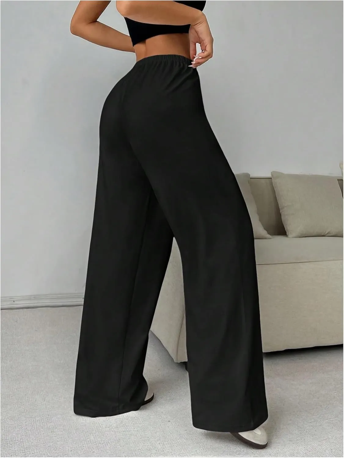 SOLY HUX Women's Wide Leg Sweatpants Drawstring Baggy Trousers High Waisted Loose Casual Jogger Pants