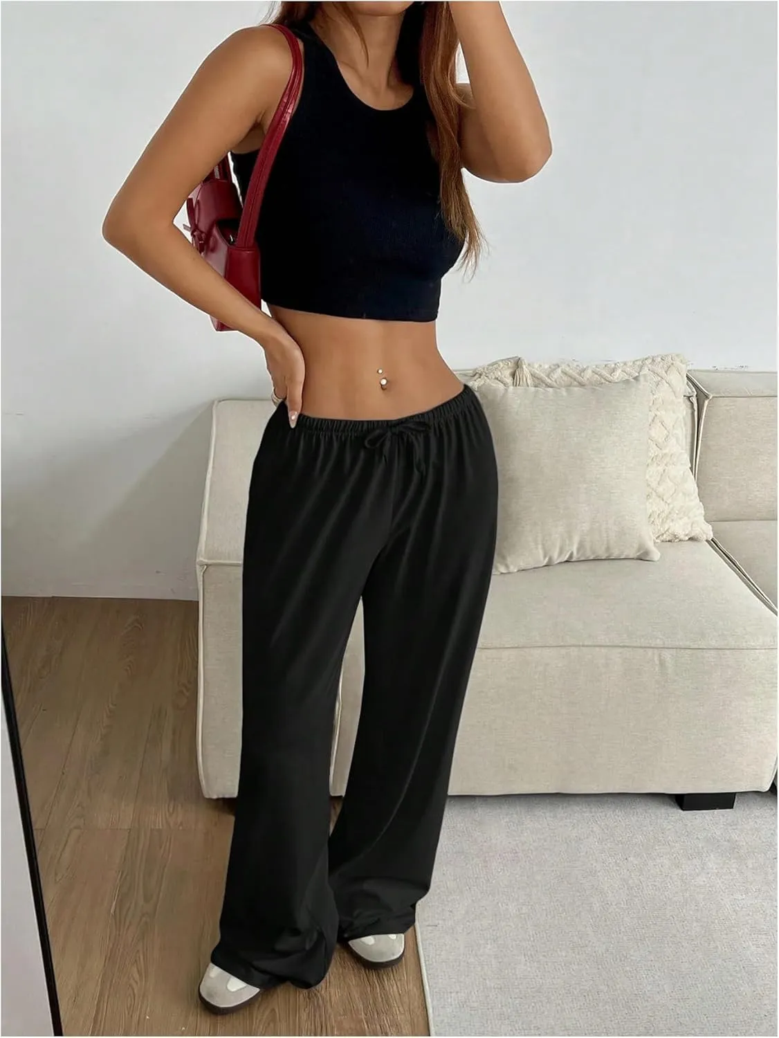 SOLY HUX Women's Wide Leg Sweatpants Drawstring Baggy Trousers High Waisted Loose Casual Jogger Pants