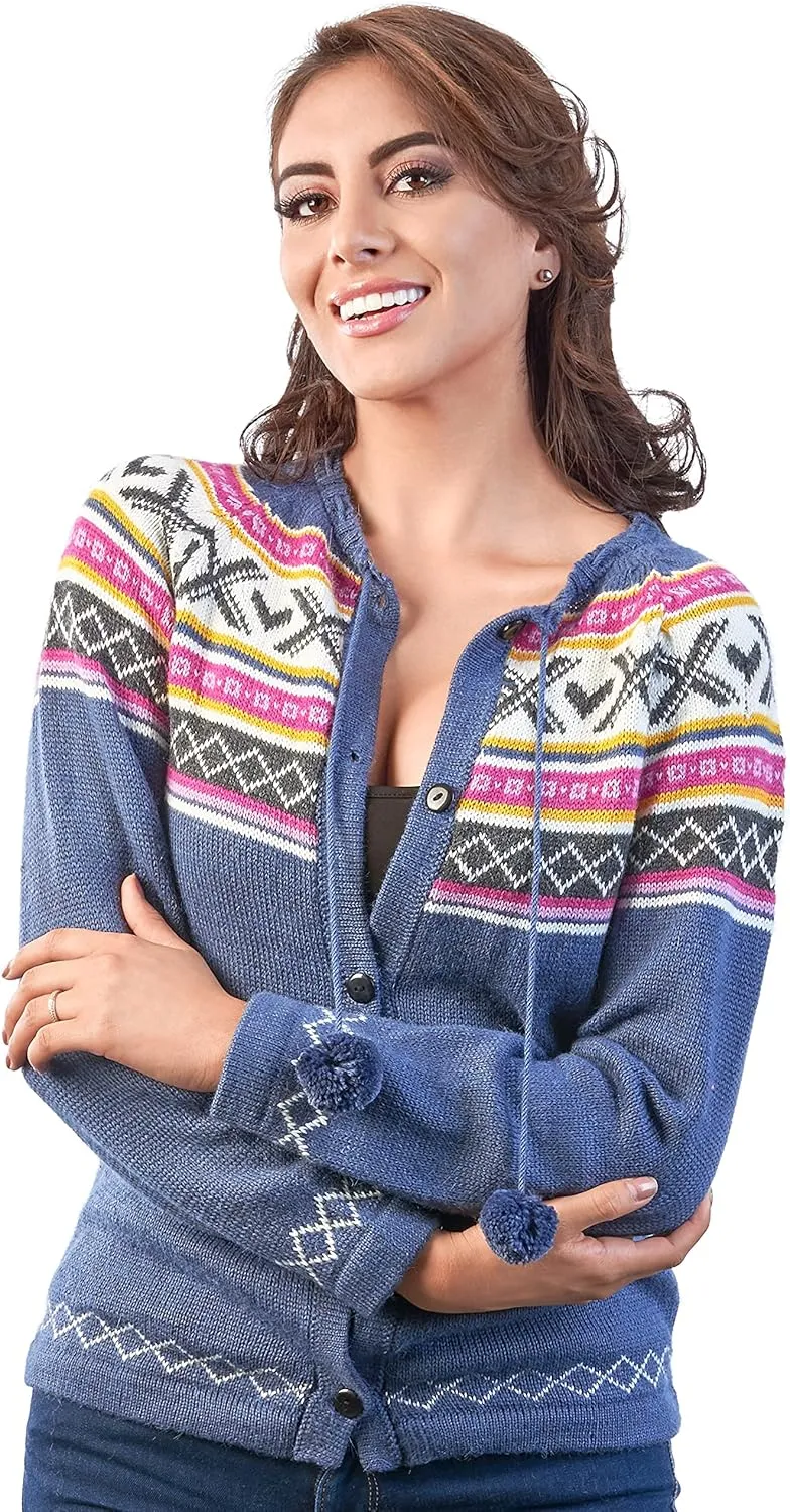 Steel Blue Alpaca Cardigan Sweater for Women