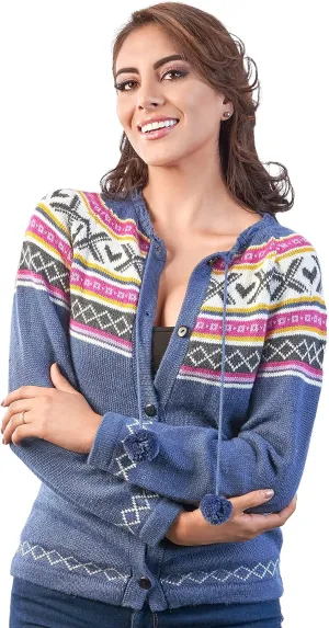 Steel Blue Alpaca Cardigan Sweater for Women
