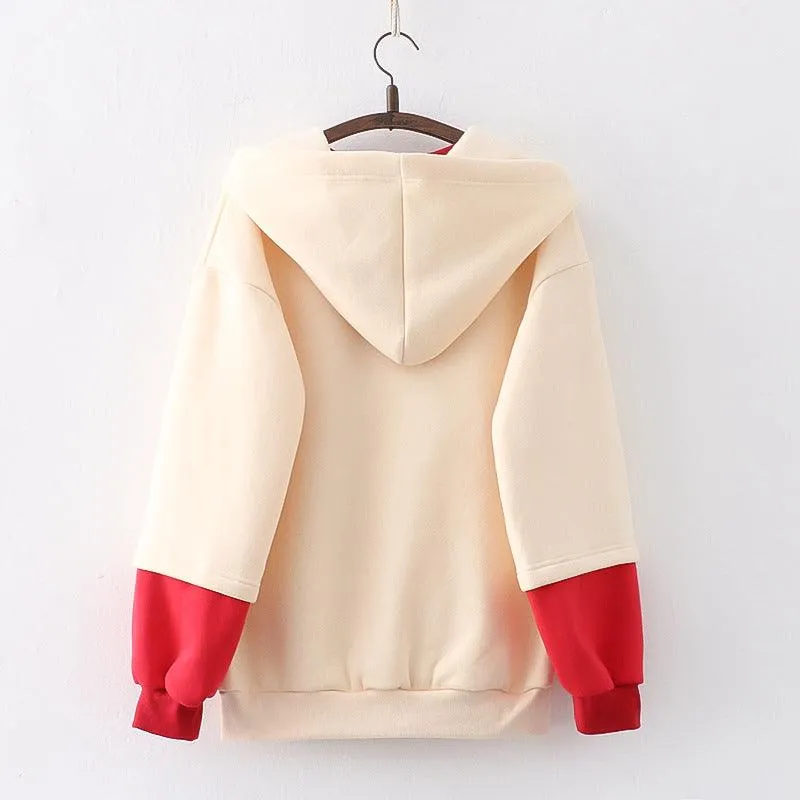 Strawberry Printed Fleece Padded Sweater For Girls