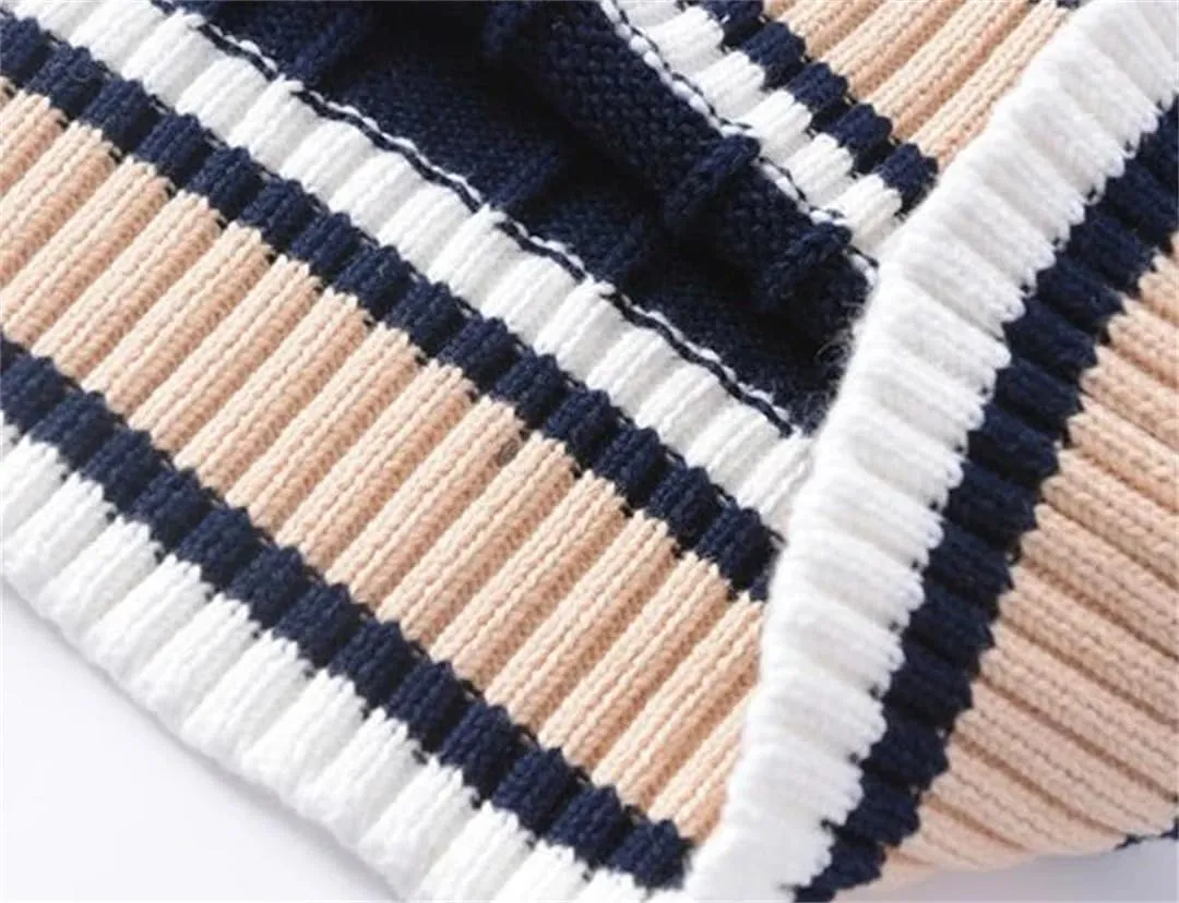 Striped White Knitted Sweaters for Men Blue Sleeveless Clothes V Neck Vest Red Waistcoat Jumpers Sweat-Shirt