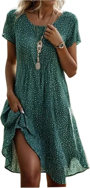 Summer Dresses for Women 2025 Trendy Casual Short Sleeve Flowy Boho Petite Tshirt Dress Beach Vacation Clothes