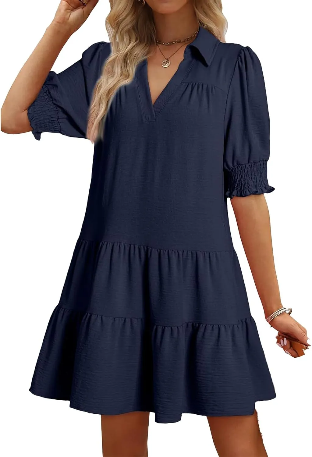 Summer Mini Dress for Women Lapel Collared V Neck Flutter Sleeve Maxi Dress Casual Beach Sundress Vacation