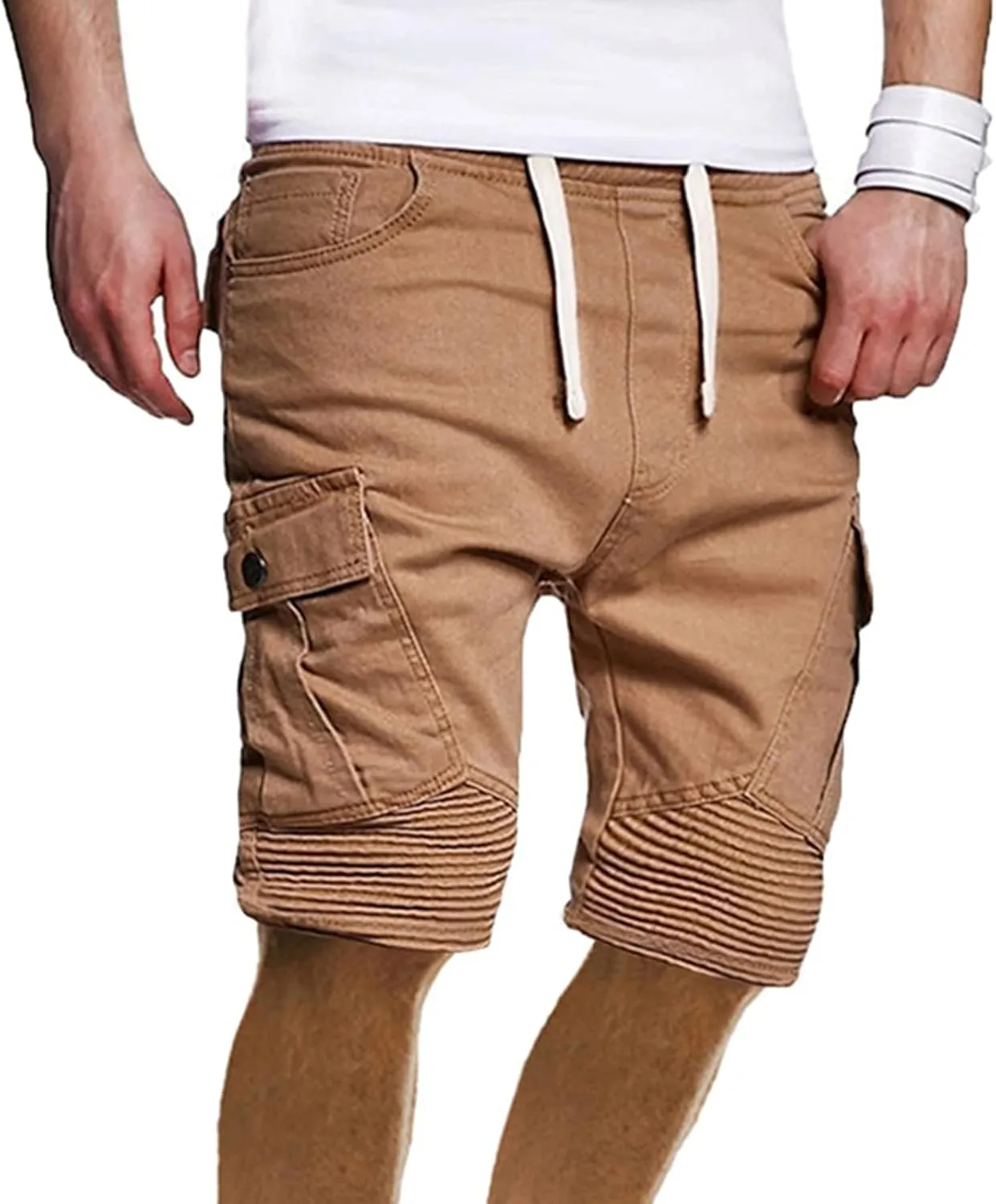 Summer Stripe Drawstring Hiking Fitness Cargo Shorts Tactical Training Golf Overalls Sweatpants Men Fishing Camping Shorts