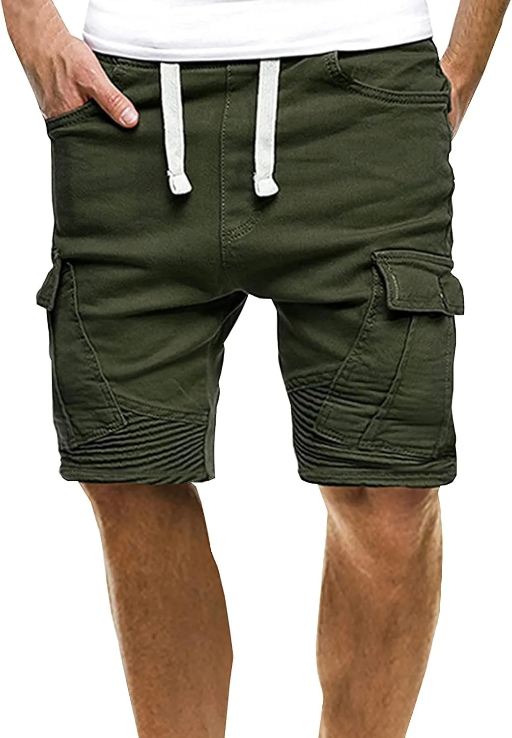 Summer Stripe Drawstring Hiking Fitness Cargo Shorts Tactical Training Golf Overalls Sweatpants Men Fishing Camping Shorts