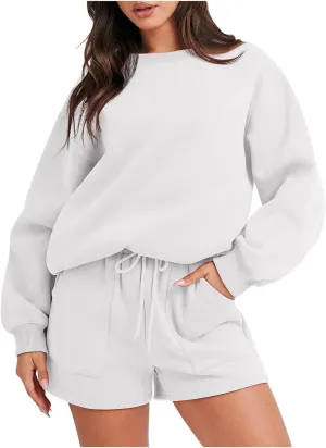 Sweat Sets For Women 2 Piece Outfits Casual Long Sleeve Oversized Sweatshirt With Shorts Matching Lounge Set Sweatsuit