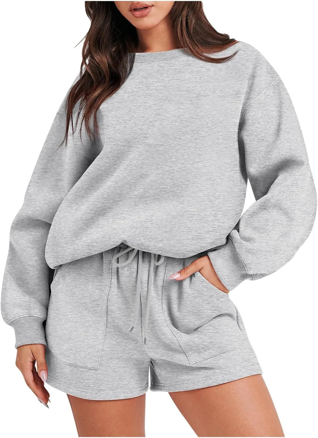 Sweat Sets For Women 2 Piece Outfits Casual Long Sleeve Oversized Sweatshirt With Shorts Matching Lounge Set Sweatsuit