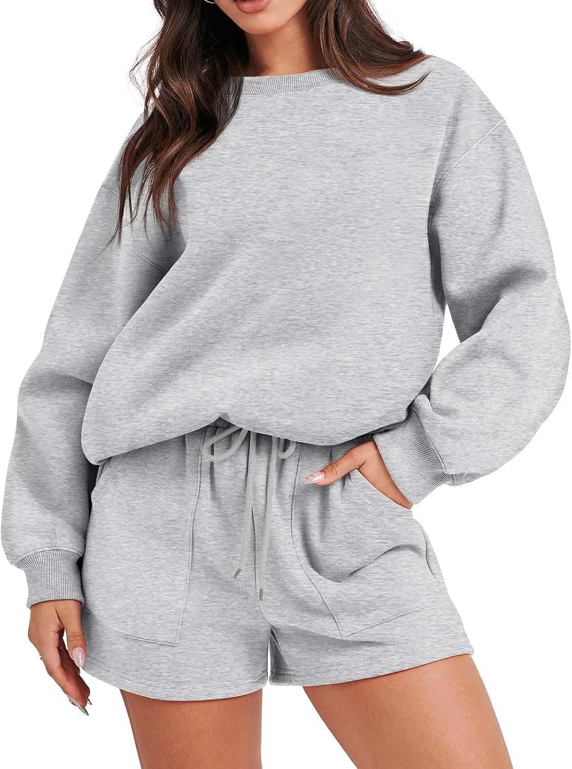 Sweat Sets For Women 2 Piece Outfits Casual Long Sleeve Oversized Sweatshirt With Shorts Matching Lounge Set Sweatsuit