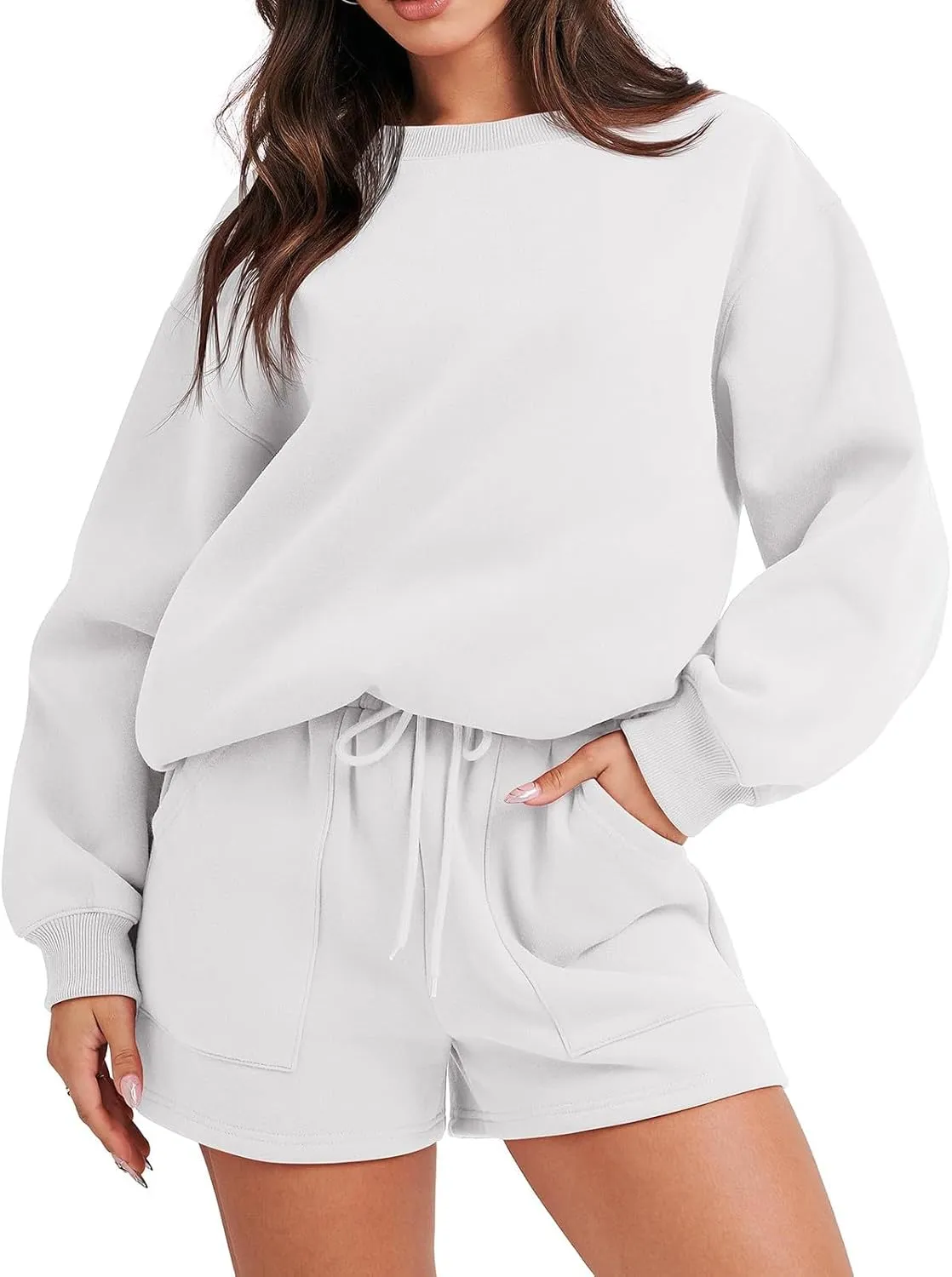 Sweat Sets For Women 2 Piece Outfits Casual Long Sleeve Oversized Sweatshirt With Shorts Matching Lounge Set Sweatsuit