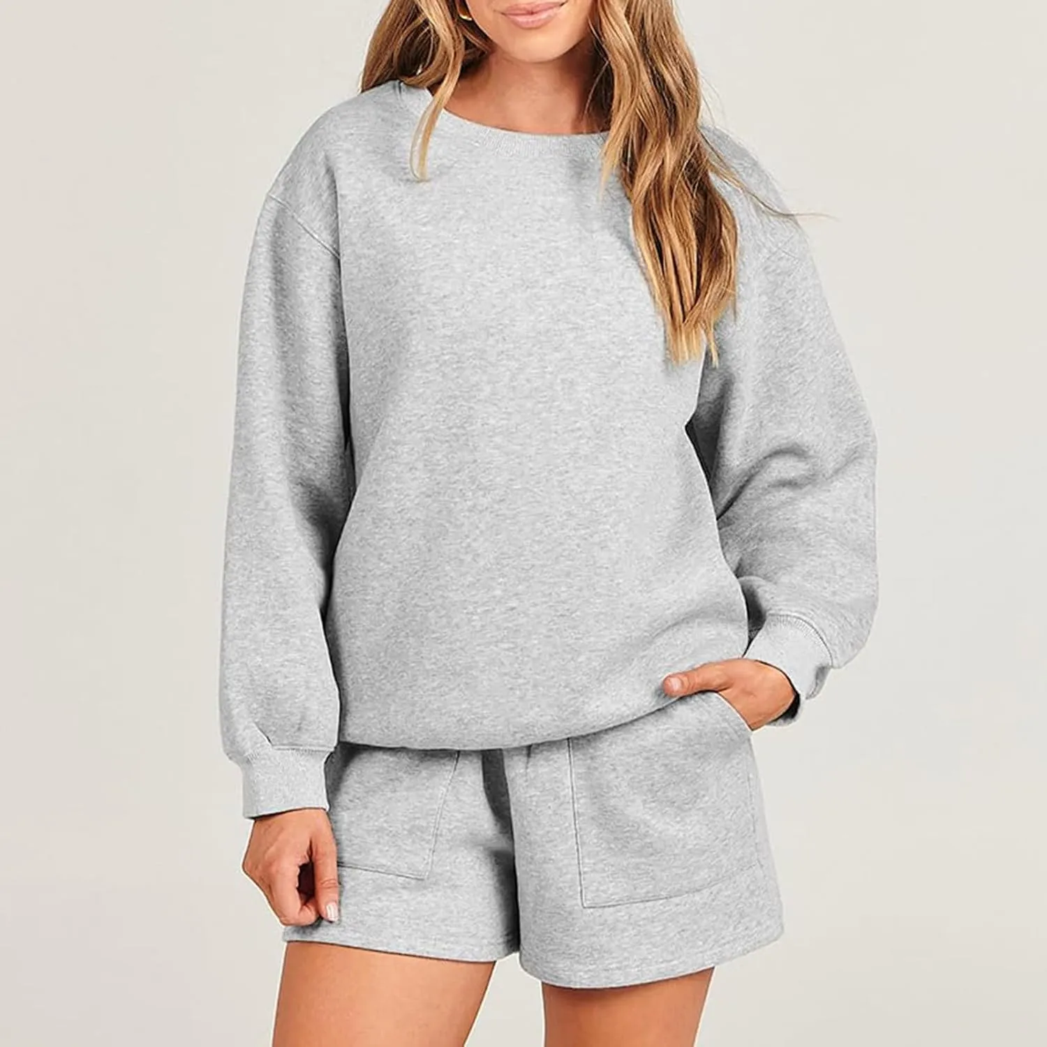 Sweat Sets For Women 2 Piece Outfits Casual Long Sleeve Oversized Sweatshirt With Shorts Matching Lounge Set Sweatsuit