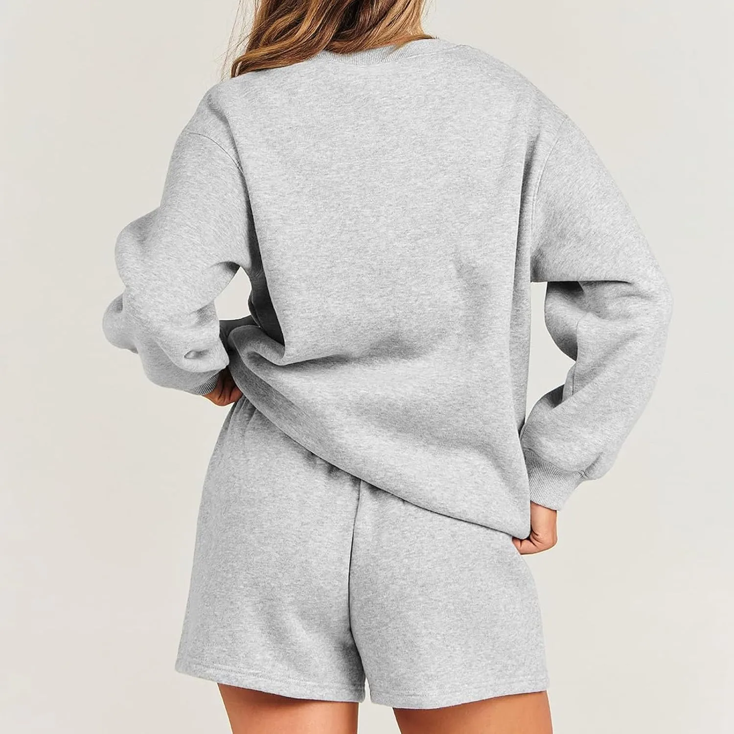 Sweat Sets For Women 2 Piece Outfits Casual Long Sleeve Oversized Sweatshirt With Shorts Matching Lounge Set Sweatsuit