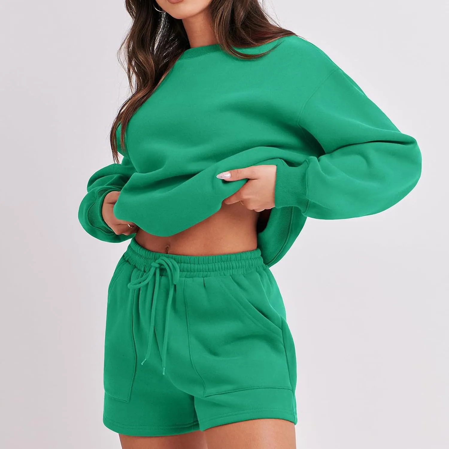 Sweat Sets For Women 2 Piece Outfits Casual Long Sleeve Oversized Sweatshirt With Shorts Matching Lounge Set Sweatsuit