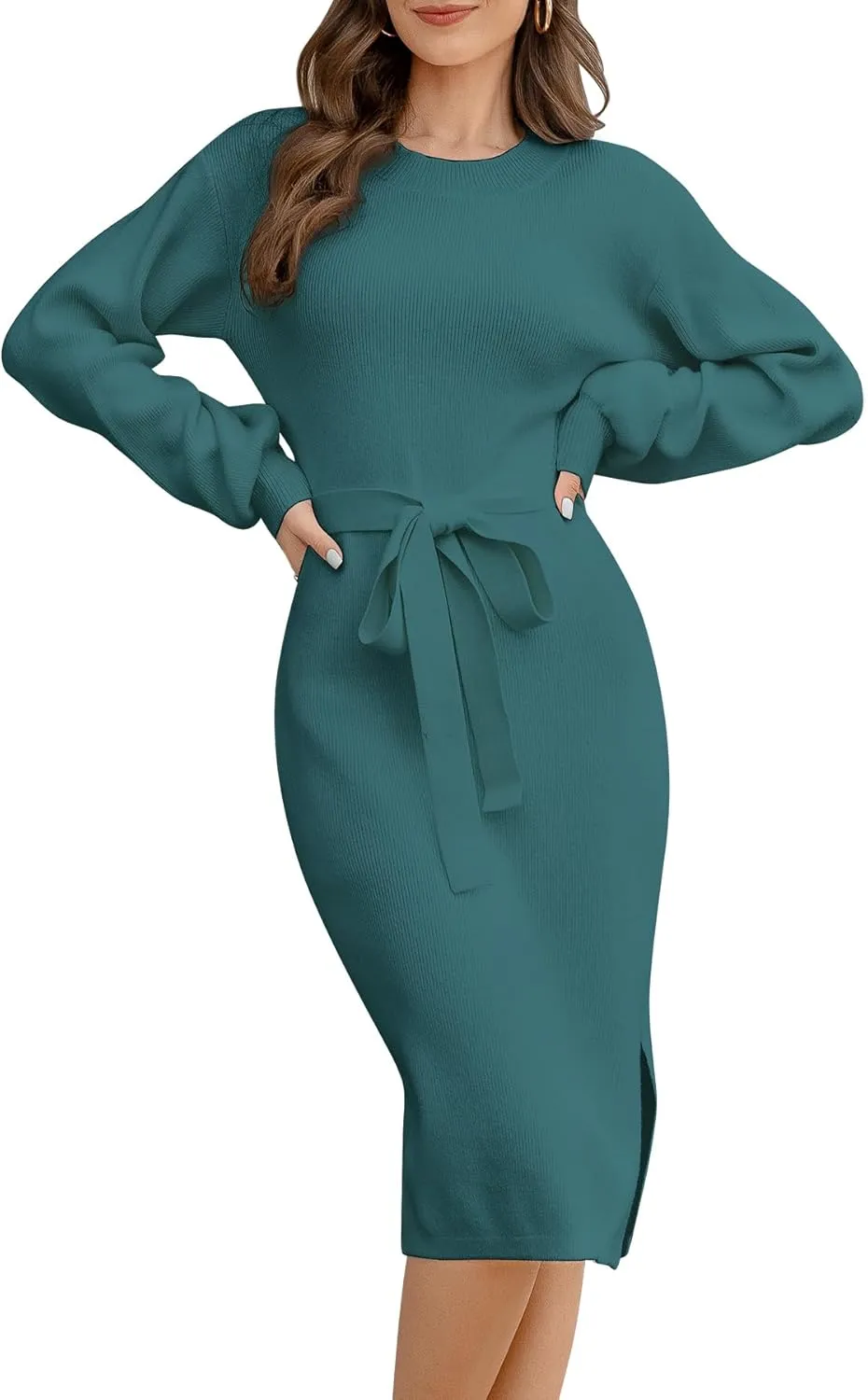 Sweater Dress for Women Long Sleeve Crewneck Pullover Dresses Womens 2024 Fall Winter Fashion Casual Knit Sweaters