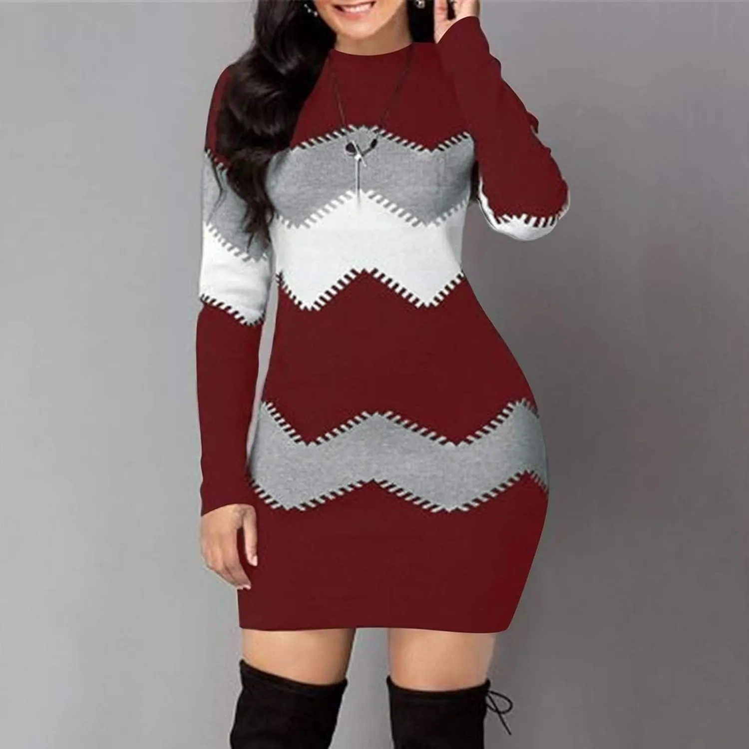 Sweater Dress for Women Plus Size Long Sleeve Crewneck Rib Knit Casual Fitted Sexy Midi Bodycon Fall Winter Dresses