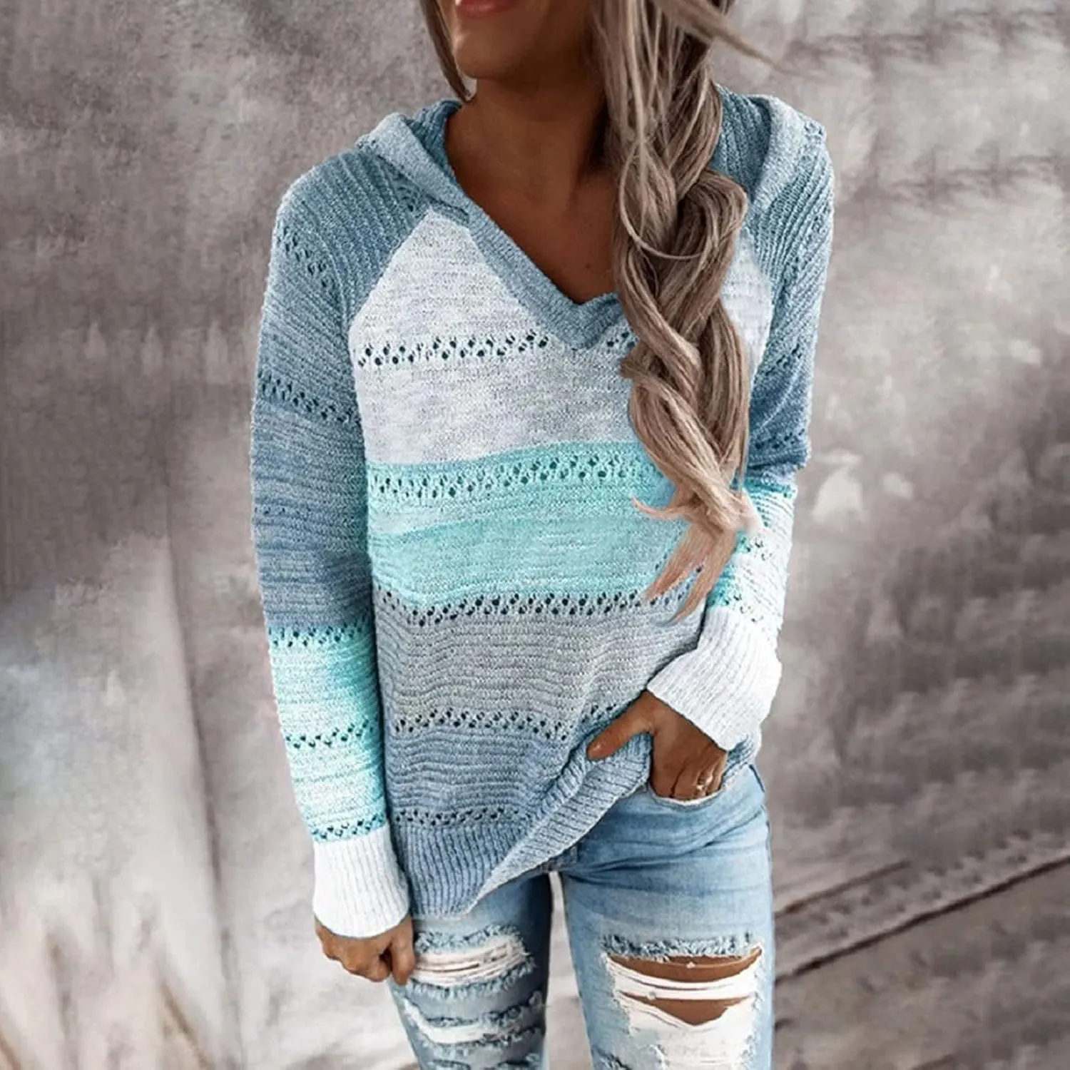 Sweatshirts for Women Sweaters for Women 2023 Womens Pullover Hooded Sweatshirts Color Block Long Sleeve Tops