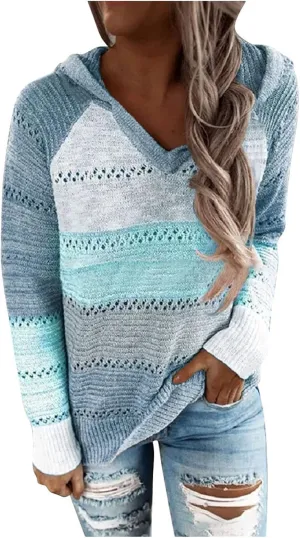 Sweatshirts for Women Sweaters for Women 2023 Womens Pullover Hooded Sweatshirts Color Block Long Sleeve Tops