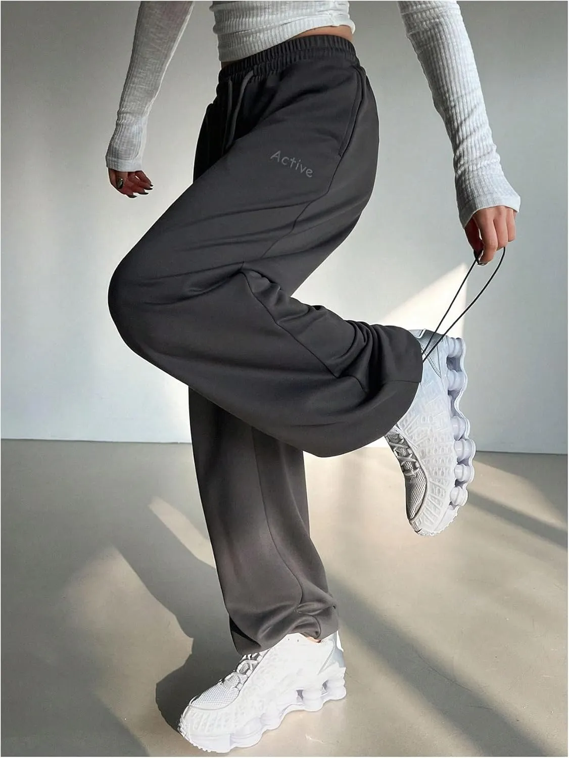 SweatyRocks Women's Letter Print Sweatpants Wide Leg Drawstring High Waist Workout Jogger Pants with Pocket