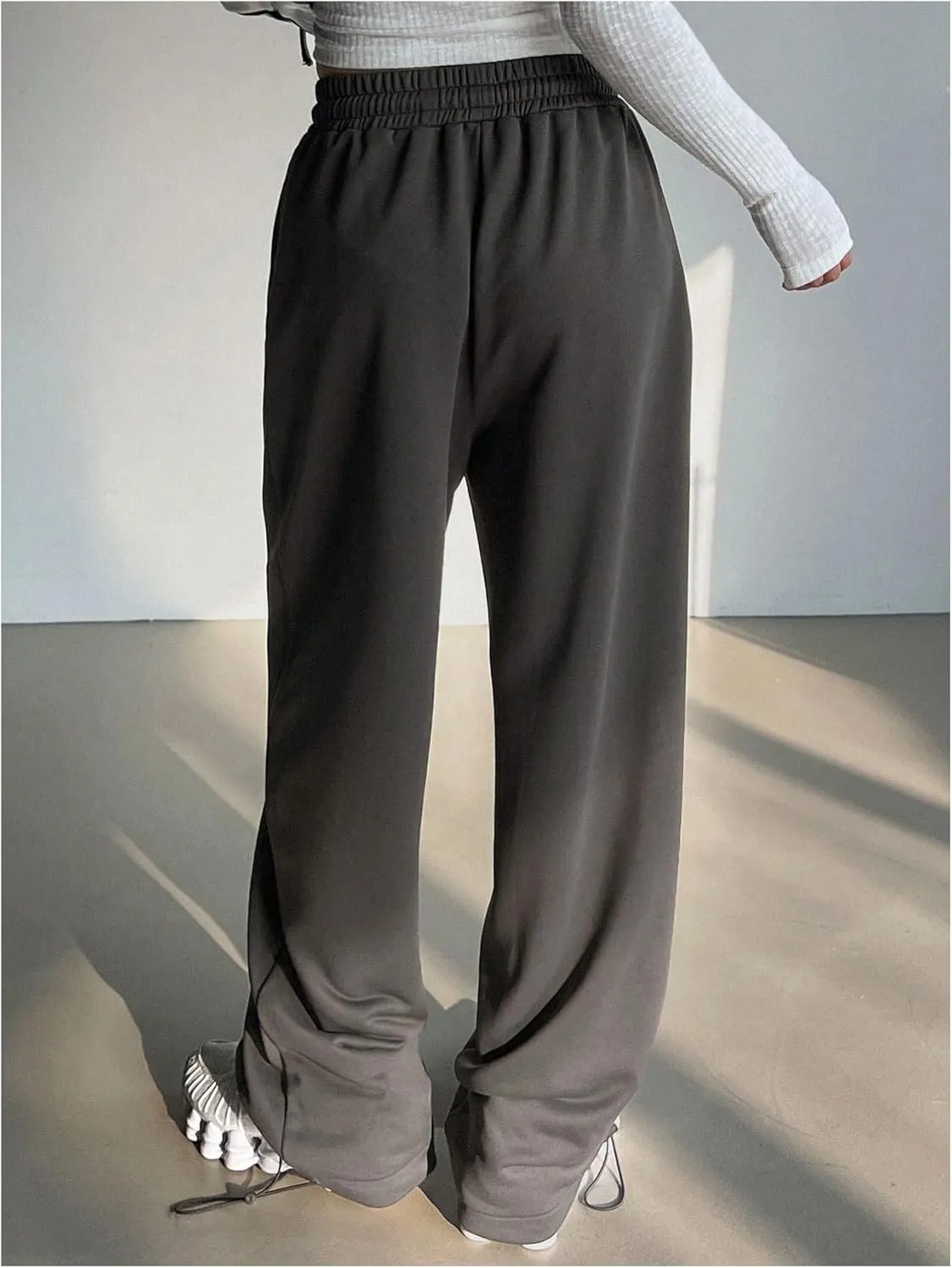 SweatyRocks Women's Letter Print Sweatpants Wide Leg Drawstring High Waist Workout Jogger Pants with Pocket