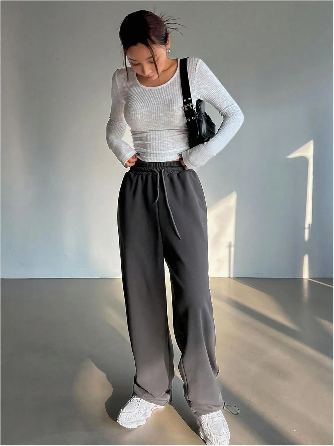 SweatyRocks Women's Letter Print Sweatpants Wide Leg Drawstring High Waist Workout Jogger Pants with Pocket