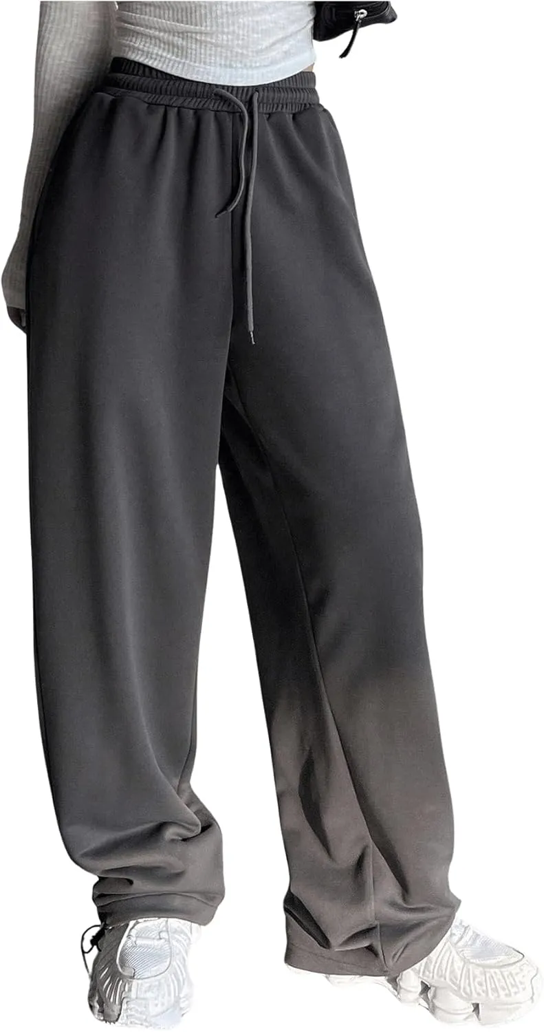 SweatyRocks Women's Letter Print Sweatpants Wide Leg Drawstring High Waist Workout Jogger Pants with Pocket
