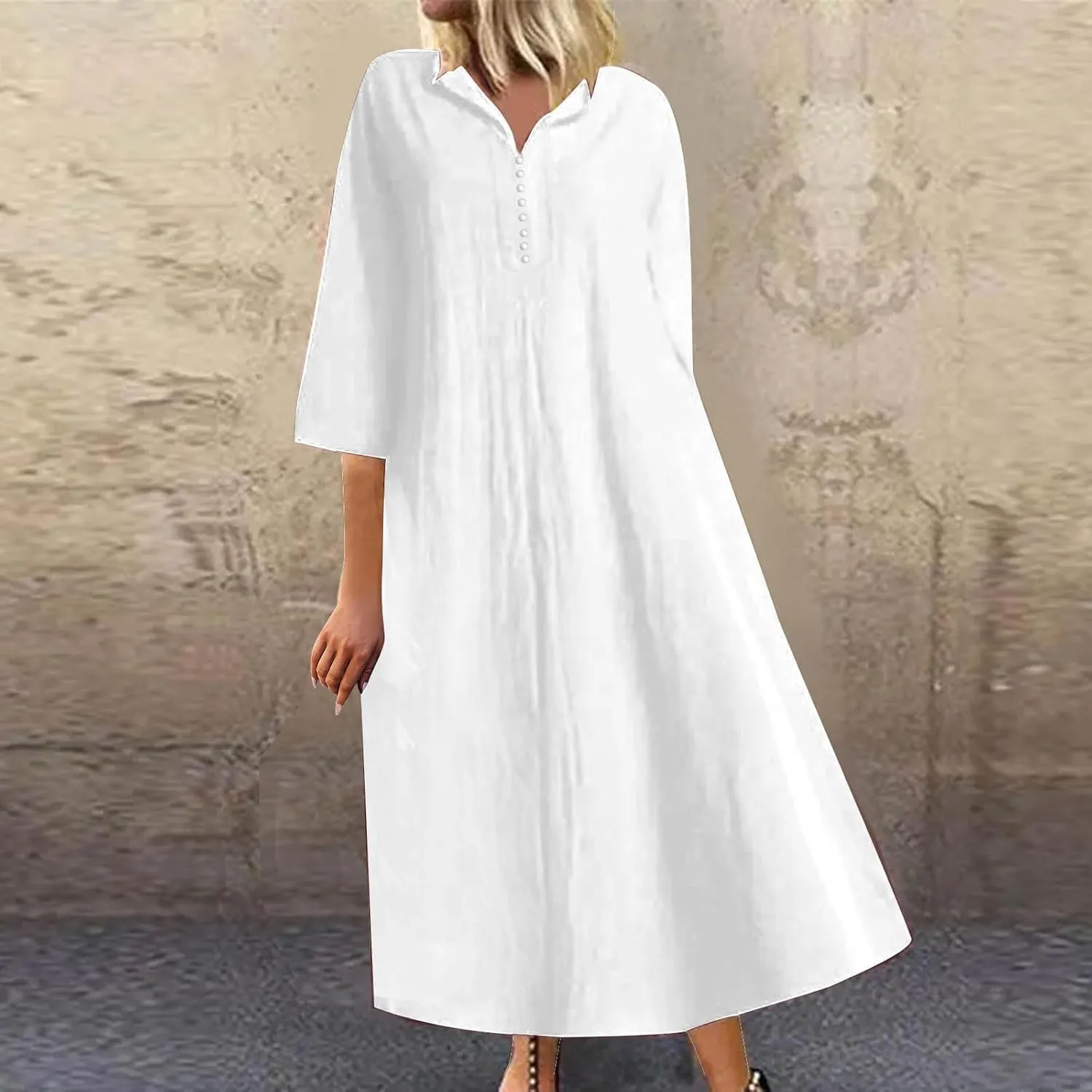 T Shirt Dresses for Women 2025 Summer V Neck Cotton Linen Dress Beach Half Sleeve Sundress Boho Maxi Dress