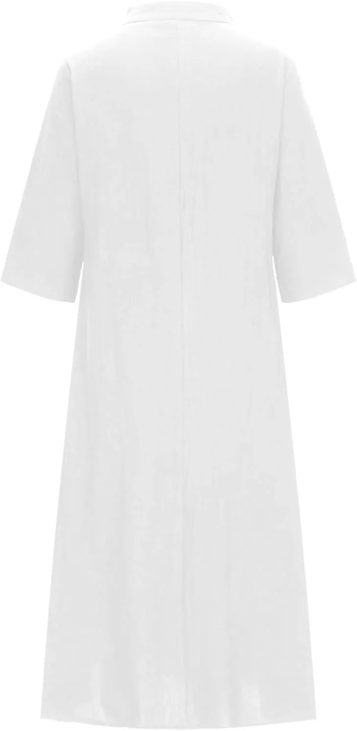 T Shirt Dresses for Women 2025 Summer V Neck Cotton Linen Dress Beach Half Sleeve Sundress Boho Maxi Dress